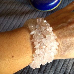 vintage y2k 00s hand made pink quartz stretchy cuff bracelet #1